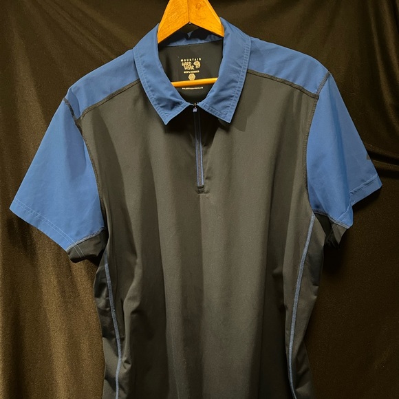 Mountain Hardwear Blue and Black Short Sleeve Quarter Zip Mens Shirt Size Large - Picture 2 of 8